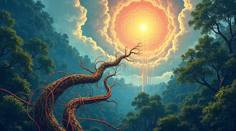 Symbioza: soczysty las deszczowy (Anthropic) spleciony światłowodami z chmurami naszpikowanymi energią (AWS).