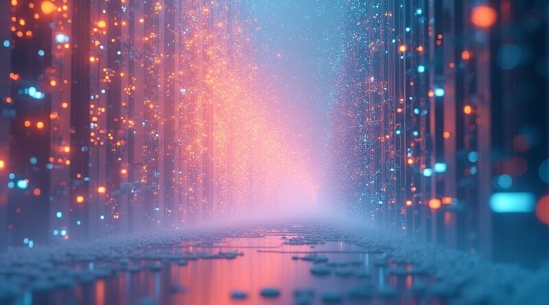 Abstrakcyjna wizualizacja Claude Design: kod łączy się z typografią i paletą barw Anthropic.