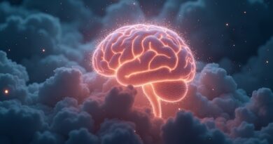 Świecąca, atomowa sieć neuronowa odrywa się od chmury, symbolizując lokalne przetwarzanie AI.