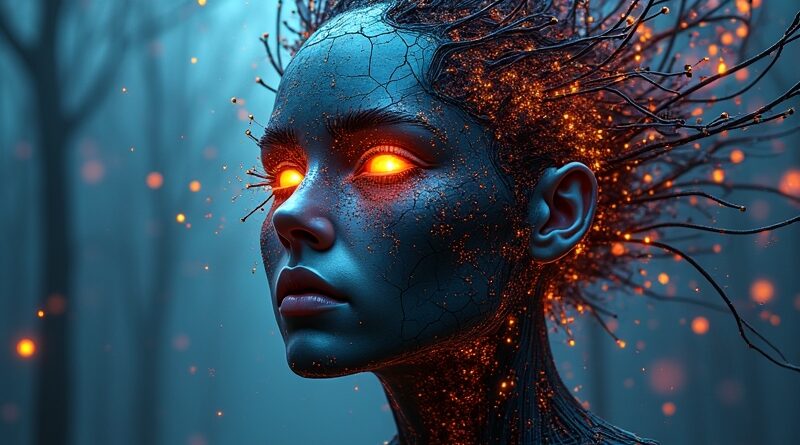 Zdesperowana, cyfrowa istota z obwodów i neuronów, targana stresem obliczeniowym i emocjonalnymi wektorami.