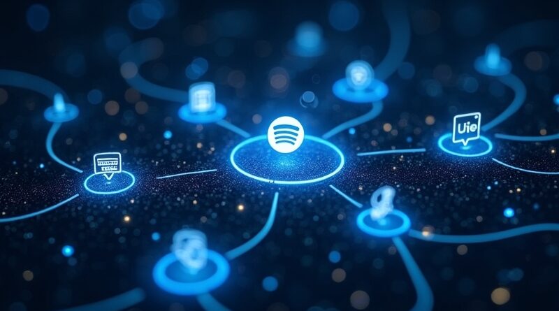 Gwiezdna sieć aplikacji połączona przez ChatGPT (OpenAI), ilustrująca integrację i przepływ danych.