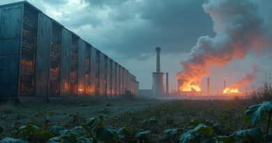 Ogromna serwerownia zasilana gazem, symbol energetycznego paradoksu Meta i kosztów obliczeń.