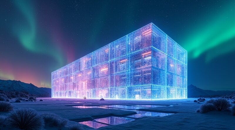 Eteryczne centrum danych Firmus w Tasmanii, architektura Vera Rubin, zorza polarna, krystaliczne serwery.