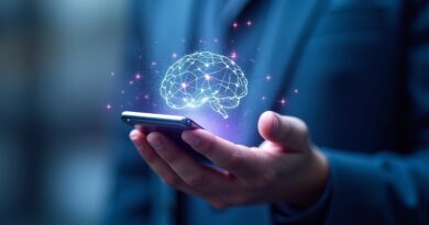 Smartfon w dłoni, sieć neuronowa symbolizuje lokalną sztuczną inteligencję Gemma 4.