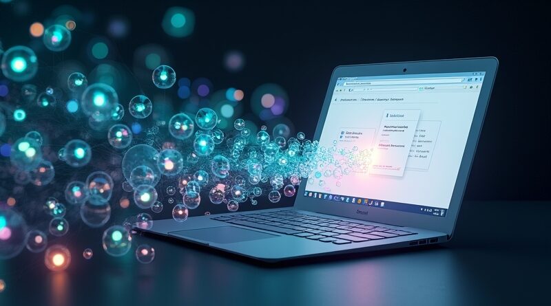 Świecące kule umiejętności spływają do przeglądarki Chrome automatycznie wypełniającej dane. Automatyzacja pracy z Gemini.