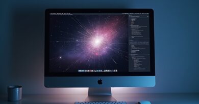 Gemini na macOS: konstelacja Bliźniąt subtelnie wtopiona w minimalistyczny pulpit, nowoczesny kod i wizualizacja danych.