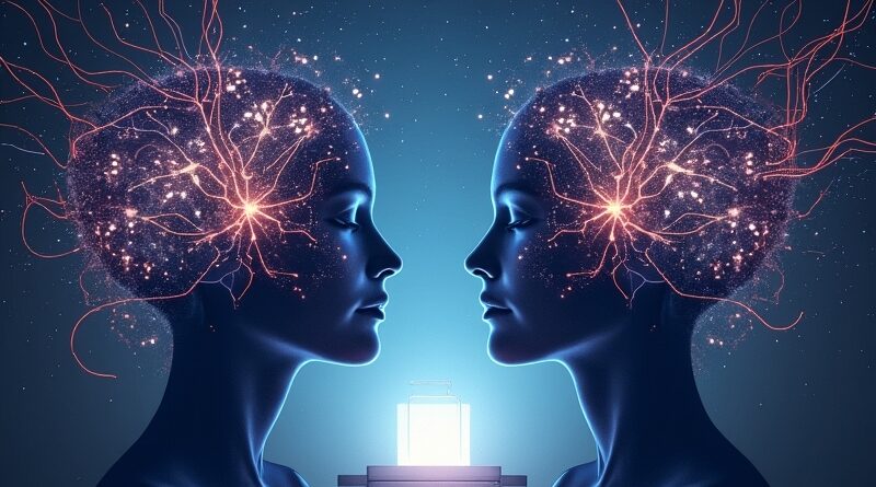 Wirująca galaktyka sieci neuronowych w konstelacjach Gemini, z portalem do AI Studio.