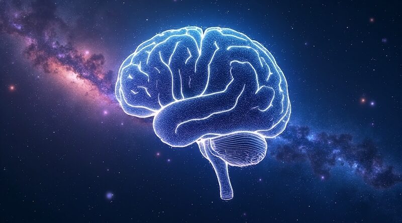 Kosmiczna wizja Deep Research: mózg z danych połączony z galaktyką w Gemini 3.1 Pro.