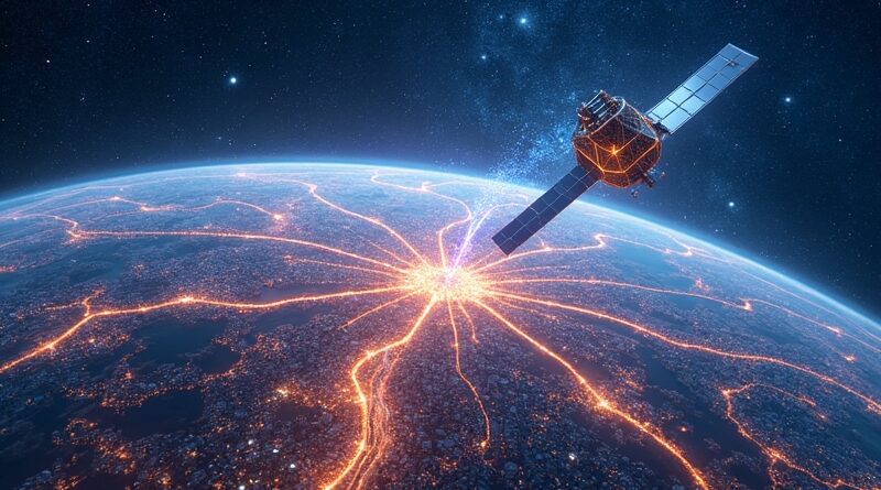 Futurystyczne miasto połączone ze zdjęciem satelitarnym Ziemi, symbolizujące ambicje Xoople w mapowaniu danych.