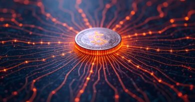 Rozległa sieć obwodów symbolizująca obliczenia rozproszone, z pulsującym tokenem w centrum. Efektywność przetwarzania tokenów.