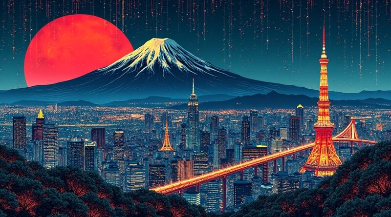 Ukiyo-e: Tokio splecione z obwodami, Fuji z silikonu, symbol japońskiej suwerenności AI.