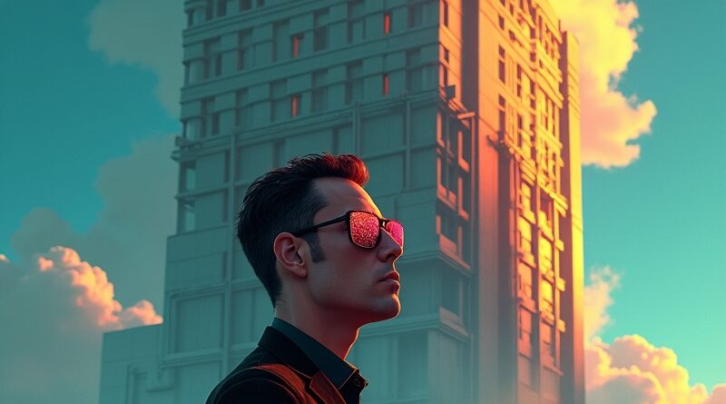 Dramatyczny portret dyrektora z odbiciem Figmy i AI Anthropic Opus, łza z logo Figmy.