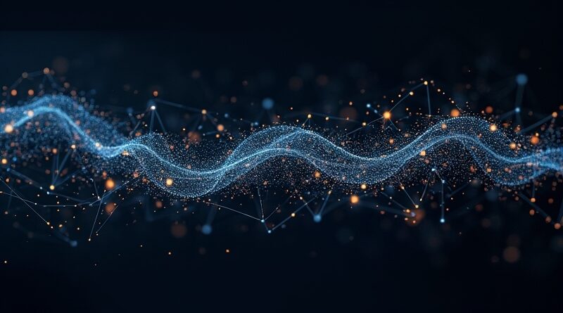 Abstrakcyjna wizualizacja przepływu danych: od czarnych skrzynek do transparentnej, otwartej sieci.