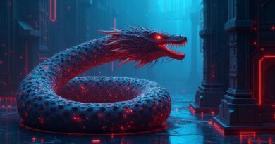 Mityczny AI Claude Mythos przebija zabezpieczenia oprogramowania; połączenie cyfryzacji i surrealizmu.