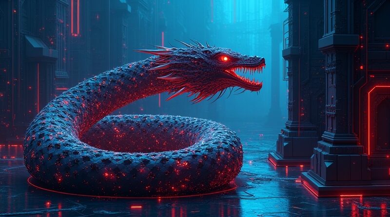 Mityczny AI Claude Mythos przebija zabezpieczenia oprogramowania; połączenie cyfryzacji i surrealizmu.