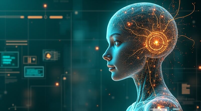 Abstrakcyjna sieć neuronowa AI pulsuje w cyfrowym krajobrazie korporacji, symbolizując autonomię i kontrolę.