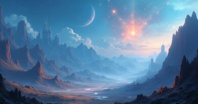 Surrealistyczny pejzaż MLPerf v6.0: NVIDIA, AMD i Intel w abstrakcyjnej wizji dominacji AI.