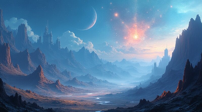 Surrealistyczny pejzaż MLPerf v6.0: NVIDIA, AMD i Intel w abstrakcyjnej wizji dominacji AI.