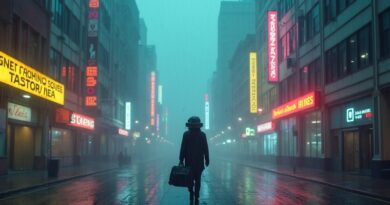 Zniszczone gogle VR i samotna postać w deszczowym, cyberpunkowym mieście. Meta podnosi ceny Quest.