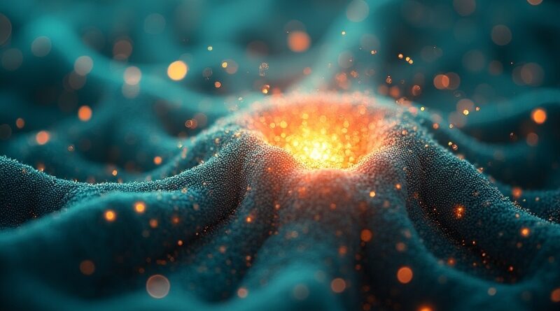 Abstrakcyjny rdzeń sieci neuronowej otoczony kodem w logo Meta/Scale AI. Kolory: niebieski, zielony, pomarańczowy.