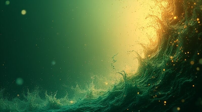 Abstrakcyjna wizja wzrostu finansowego Anthropic w erze AI: złoto, szmaragd, logo, kod binarny.