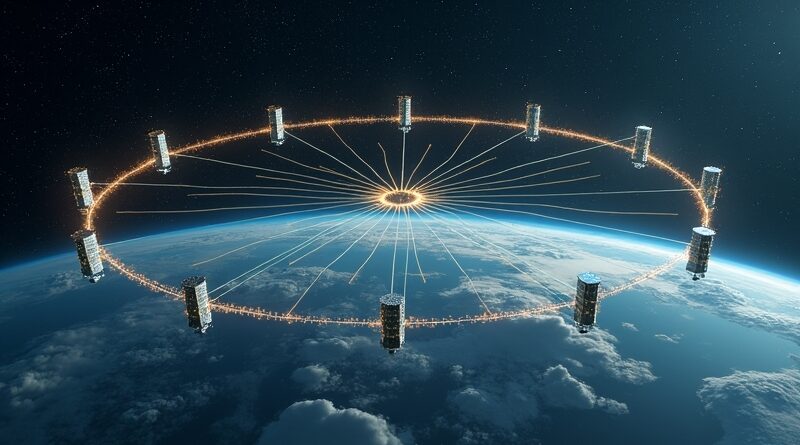 Orbitalna sieć obliczeniowa z satelitami Kepler i Sophia Space, połączona laserami nad Ziemią.