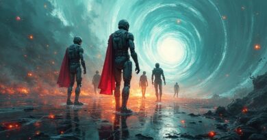 Futurystyczne pole bitwy algorytmów finansowych w cyfrowym wirze danych, symbolizujące autonomiczne oszustwa AI.