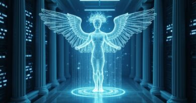 Hermes jako sieć AI w futurystycznym serwerze, symbolizująca projekt OpenAI i agentów AI.