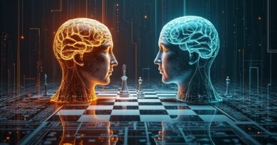 Szachowa rozgrywka Meta vs Thinking Machines Lab na tle płyty głównej. Przegrywająca Meta, triumf startupu.