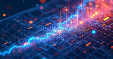 Cyfrowy schemat transformujący się w nowoczesny interfejs strony internetowej w barwach Zhipu AI.