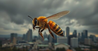Zmęczona pszczoła walczy z wiatrem na tle burzowego Redmond. Symbol utraconej nadziei Microsoftu.