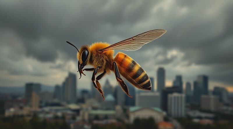 Zmęczona pszczoła walczy z wiatrem na tle burzowego Redmond. Symbol utraconej nadziei Microsoftu.