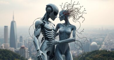 Futurystyczna grafika: Metalowy OpenClaw spleciony z organicznym Hermesem, symbolizuje ewolucję i uczenie maszynowe.