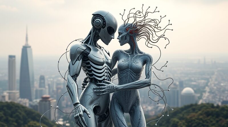 Futurystyczna grafika: Metalowy OpenClaw spleciony z organicznym Hermesem, symbolizuje ewolucję i uczenie maszynowe.