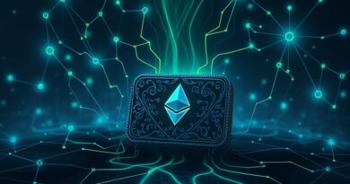 Opróżniany portfel Ethereum przez mroczne macki z sieci węzłów. Surrealistyczna wizja kradzieży kryptowalut.