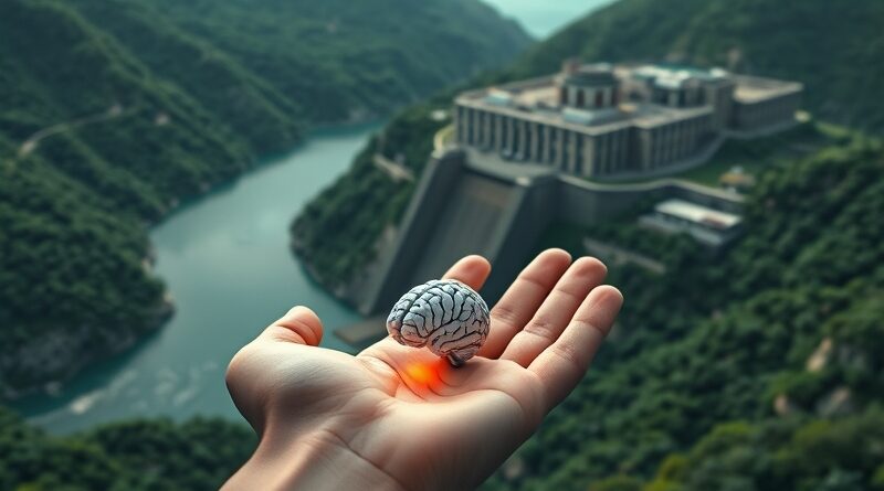 Miniaturowy mózg AI w dłoni kontra forteca Bitcoin z hydroelektrycznych tam. Kontrast skali.