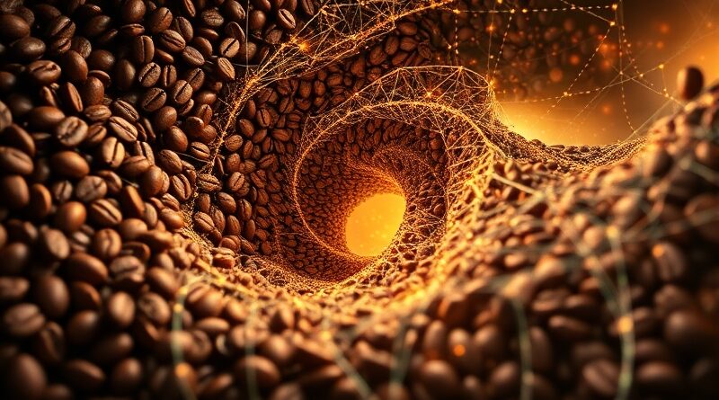 Wir kawowych ziaren przechodzi w cyfrową sieć neuronową, aromatyczne dane Starbucks w ChatGPT.
