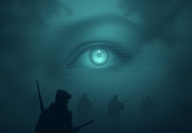 Mgła cyfrowa wojny skrywa sylwetki na polu bitwy. Jedno oko w mroku - wiedza i odpowiedzialność.