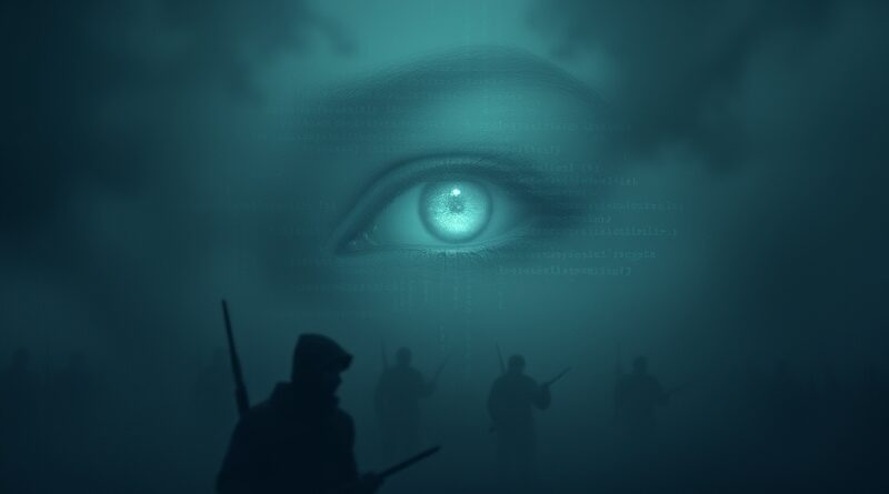 Mgła cyfrowa wojny skrywa sylwetki na polu bitwy. Jedno oko w mroku - wiedza i odpowiedzialność.