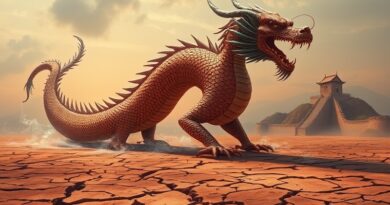 Ogromny chiński smok binary code płacze nad pustynią porzuconych marzeń open-source.