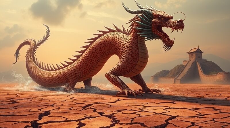 Ogromny chiński smok binary code płacze nad pustynią porzuconych marzeń open-source.