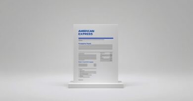Abstrakcyjna wizja raportu wydatków transformującego się w kod, przetwarzanego przez AI dla American Express.