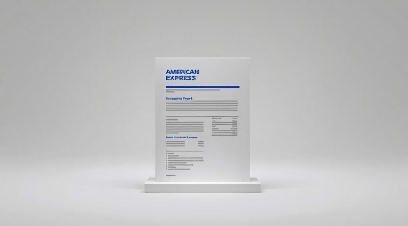 Abstrakcyjna wizja raportu wydatków transformującego się w kod, przetwarzanego przez AI dla American Express.