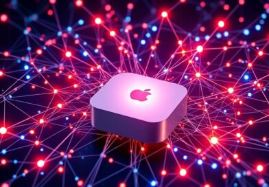 Futurystyczna sieć AI w macOS, z Mac mini w centrum. Sieć symbolizuje autonomicznego agenta Perplexity.