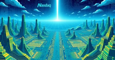 Futurystyczny krajobraz płyty głównej, symbol innowacji Cerebras w starciu z Nvidią na tle Nasdaq.