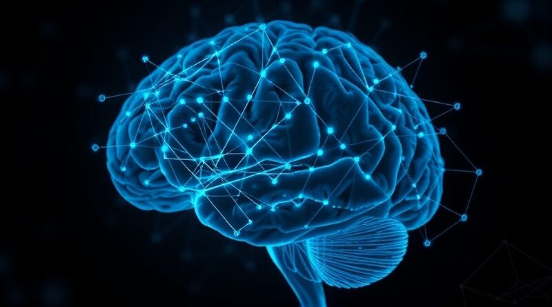 Cyfrowy mózg nałożony na obraz MRI ludzkiego mózgu, symbolizujący analizę MRI mózgu przez AI.