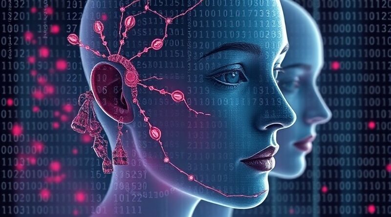 Eteryczne twarze zanikające w binarnym kodzie, siatka sugerująca nadzór, pastelowe barwy, kruchość prywatności w erze AI.