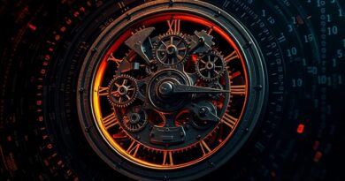 Skomplikowany mechanizm zegarowy z uszkodzonymi zębatkami, symbolizujący kruchość infrastruktury AI i awarię ChatGPT.