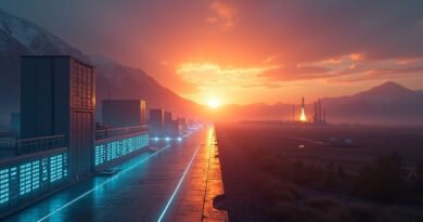 Góry Skaliste świcie – lewa: centrum danych AI, prawa: platforma Space Force, tło: jądrowa elektrownia.