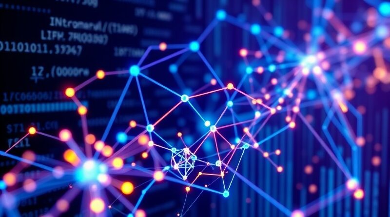 Abstrakcyjna wizja Solany: autonomiczne transakcje AI w sieci blockchain, szybkie płatności i przyszłość finansów.